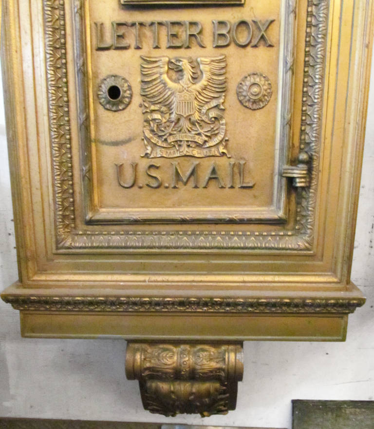 Ornate Bronze Mailbox Salvaged from a Manhattan Lobby In Good Condition In New York, NY