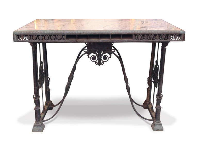 Beautiful ornate bronze bank table, highly detailed in very good condition. This item can be seen at our 5 East 16th Street, Union Square location in Manhattan.