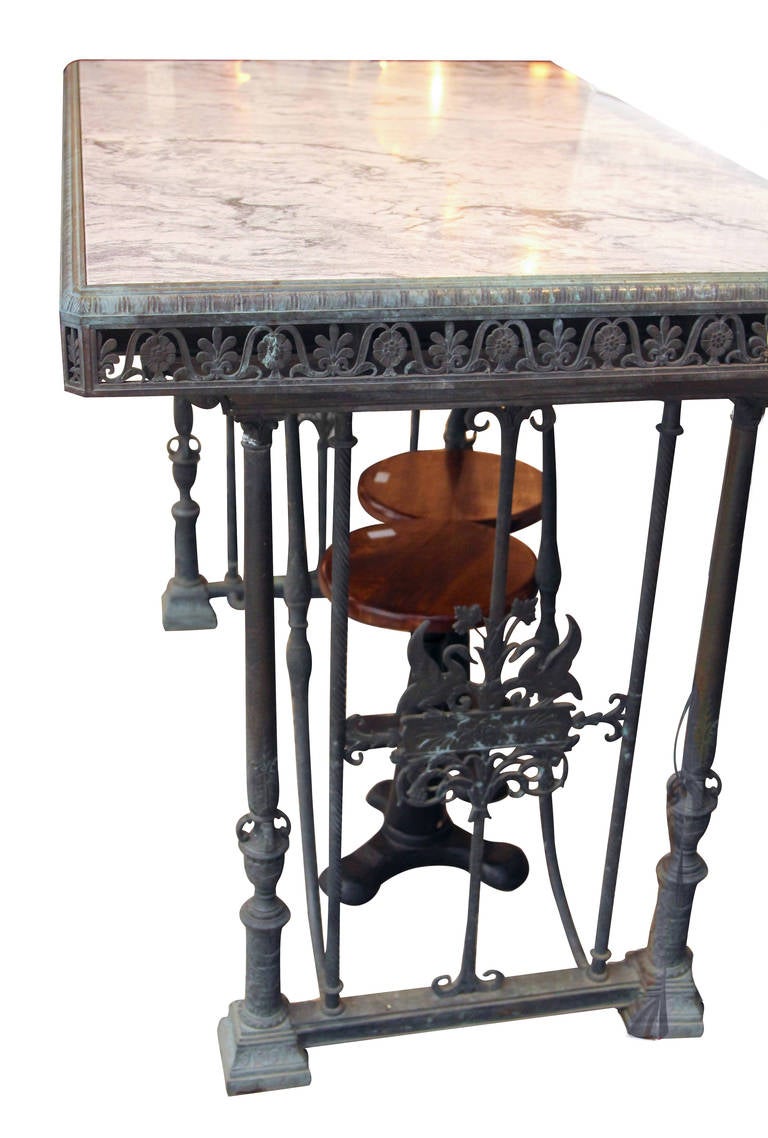 American Bronze Ornate Bank Table with Marble Top