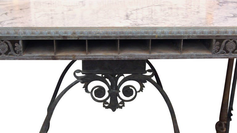 Bronze Ornate Bank Table with Marble Top In Excellent Condition In New York, NY
