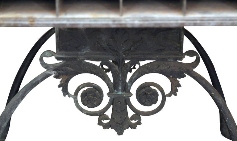Mid-20th Century Bronze Ornate Bank Table with Marble Top