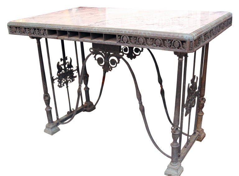 Bronze Ornate Bank Table with Marble Top 3