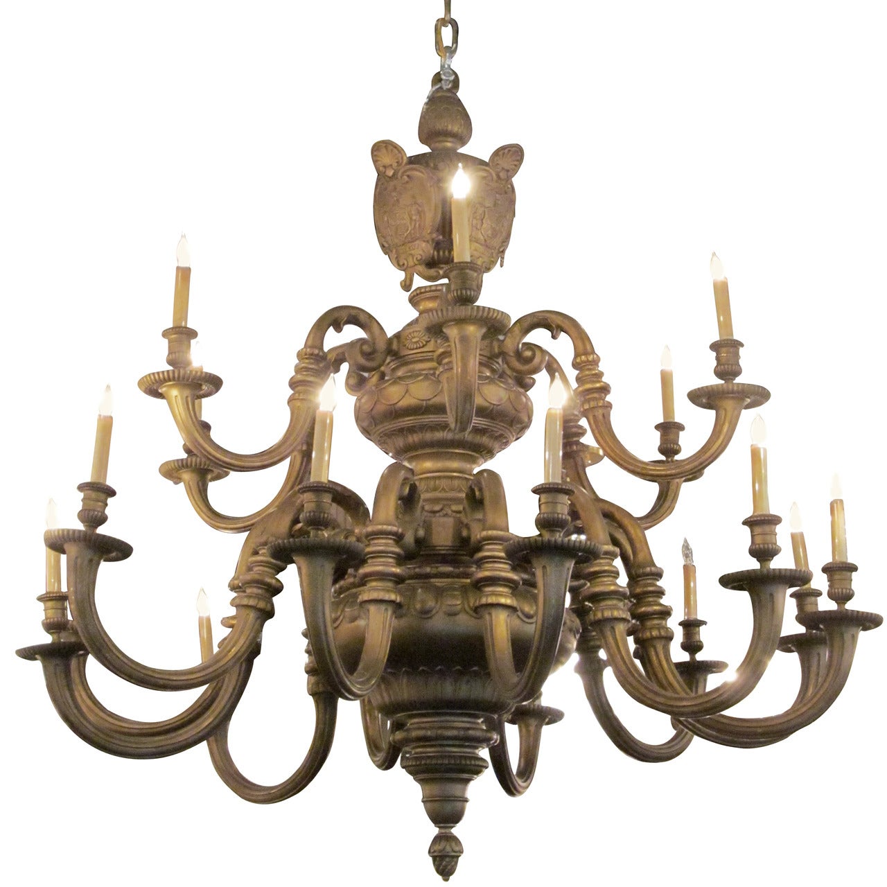 Massive Gilt Bronze American Baroque Style Chandelier from an NYC Building