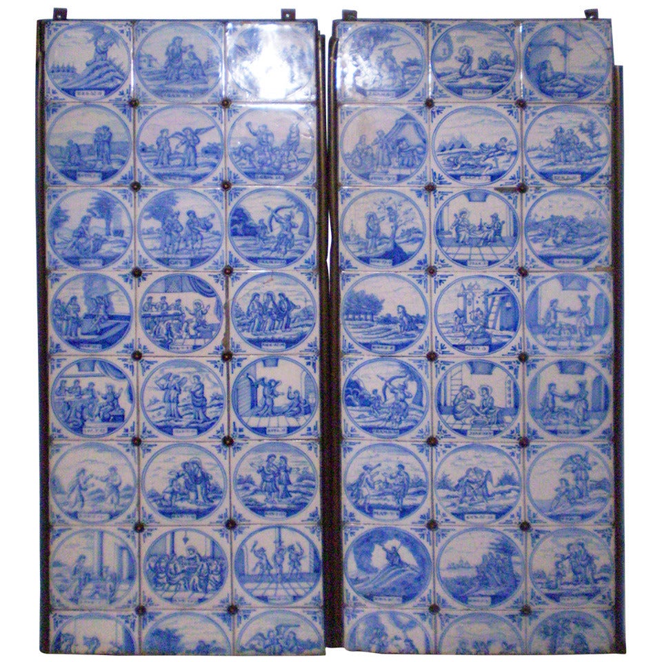Pair of 1920s Antique Delft Tile Panels