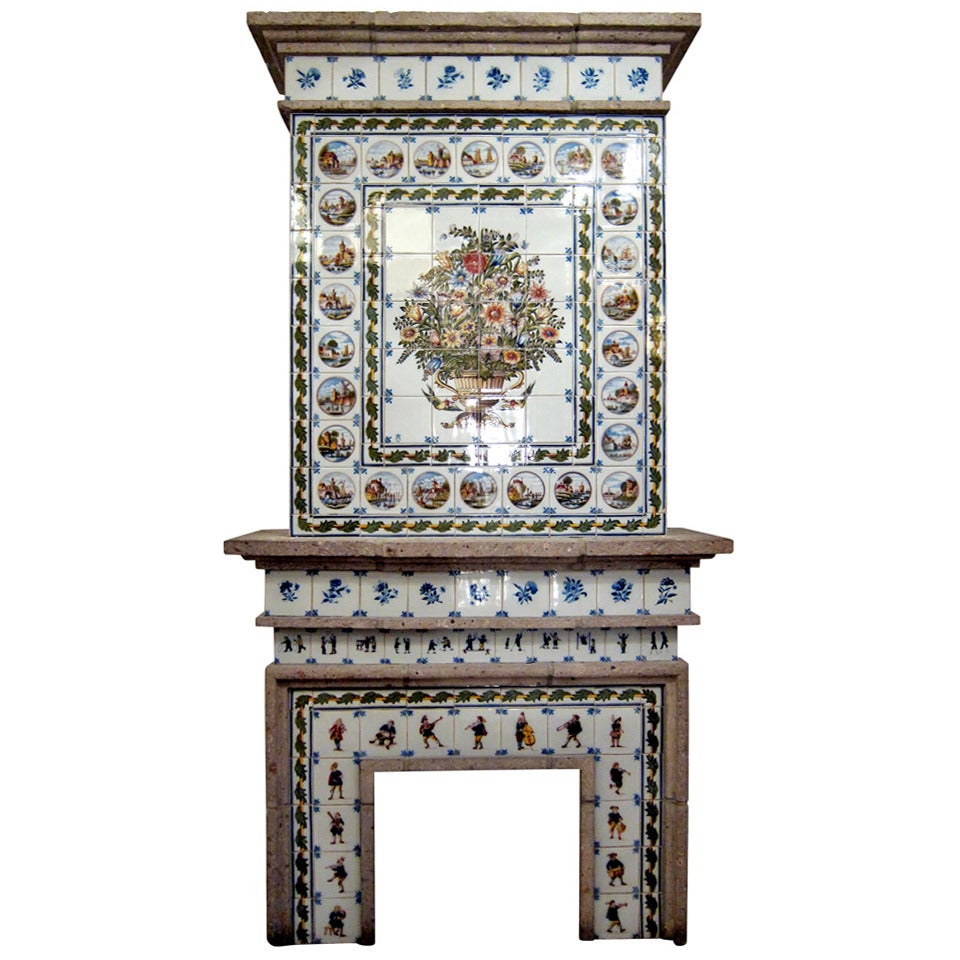 Dutch Tile Fireplace Mantel Made by Royal Tichelaar of Makkum