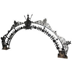 Vintage Ornate Wrought Iron Entry Arch for Driveway or Grand Entrance