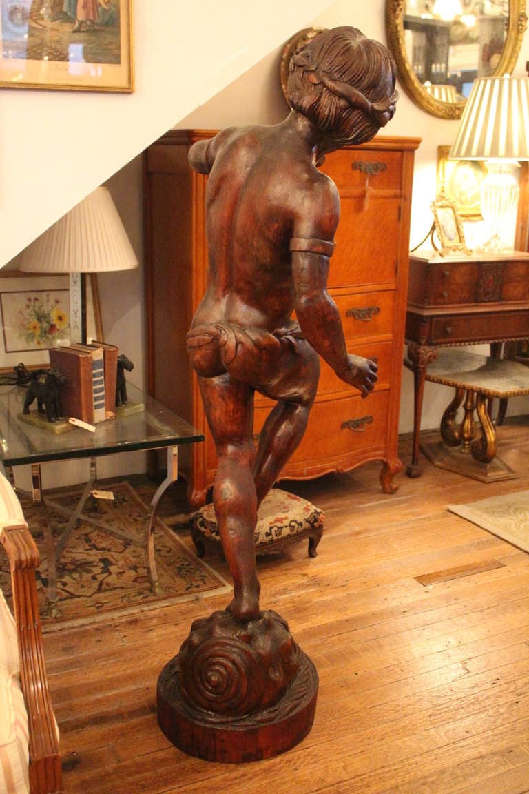 19th Century 1800s Wooden Sculpture of Dancing Pan Playing the Flute