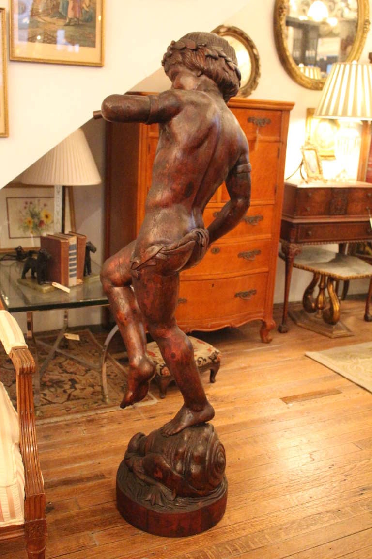 1800s Wooden Sculpture of Dancing Pan Playing the Flute 1