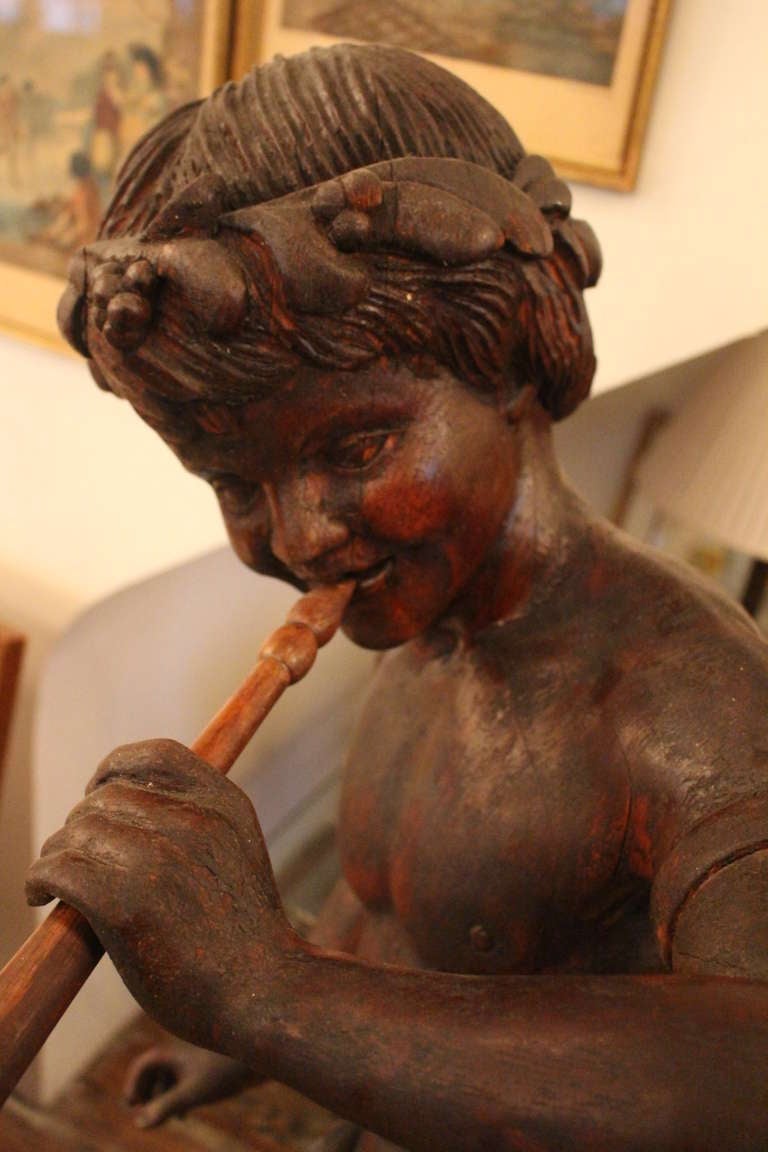 1800s Wooden Sculpture of Dancing Pan Playing the Flute 3