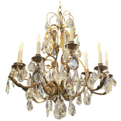 French Iron Chandelier with High Quality Faceted Crystals