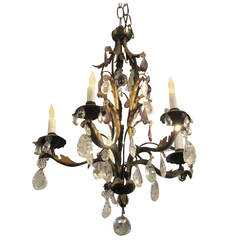 Petite Purple Rock Crystal Chandelier with Gold Gilded Leaves