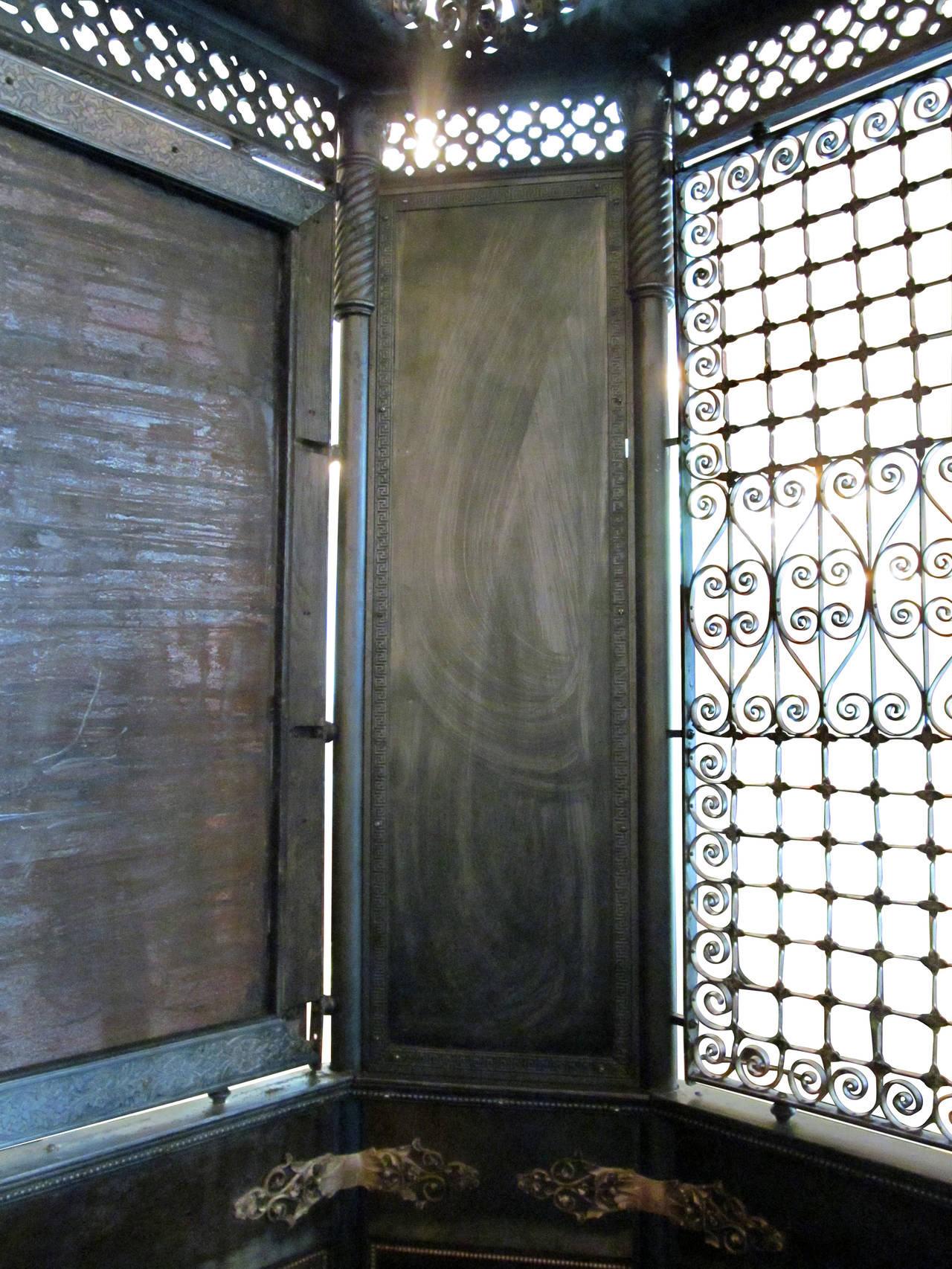 American Antique Otis Birdcage Elevator with Original Hardware, Finials and Scissor Doors