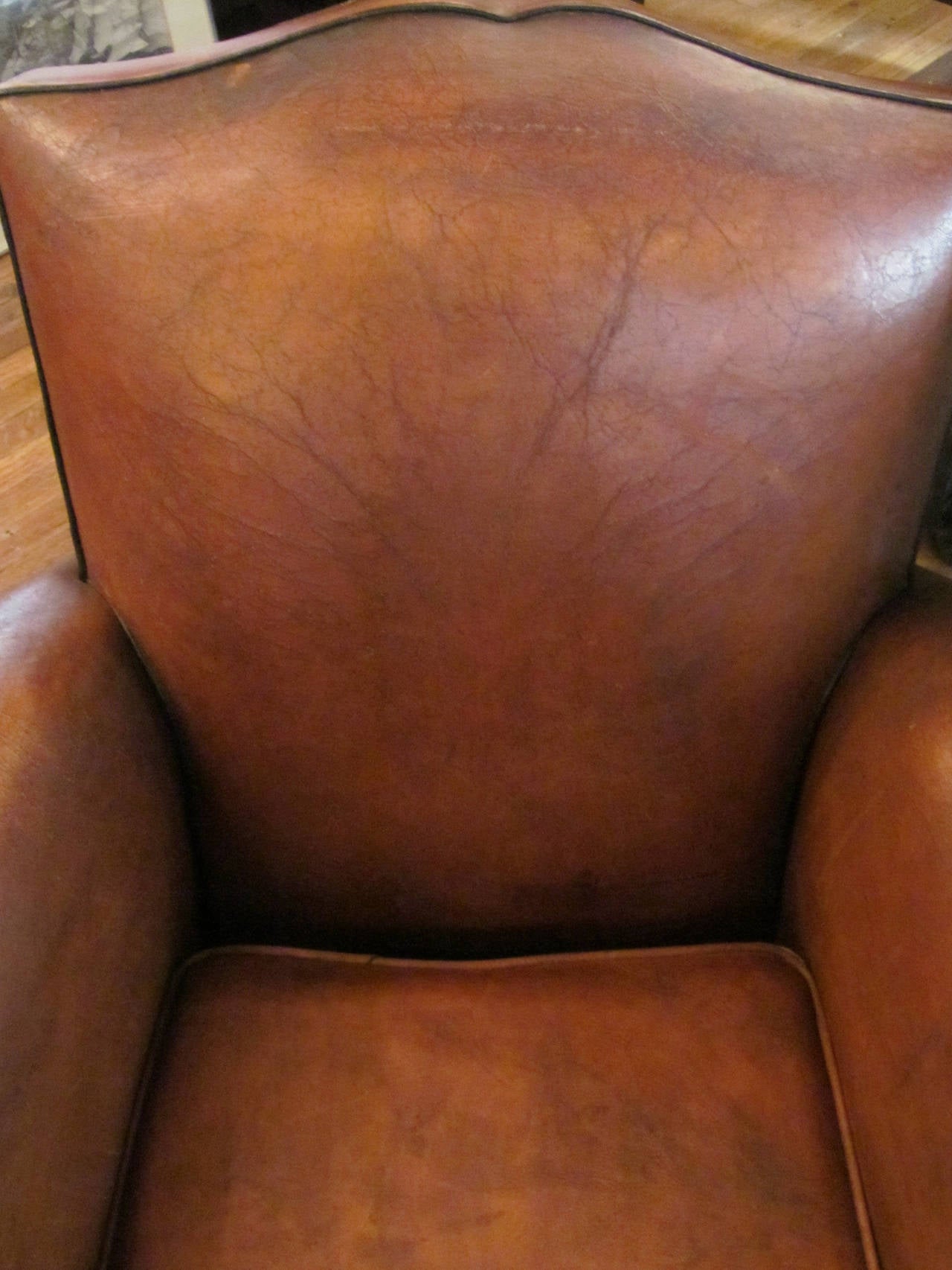 French Single Mustache Back Leather Club Chair