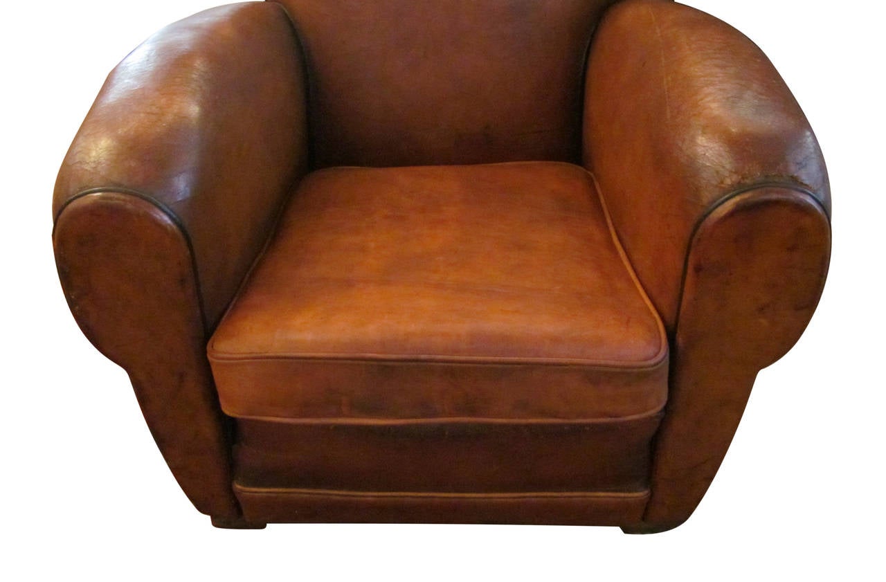 Single Mustache Back Leather Club Chair In Excellent Condition In New York, NY