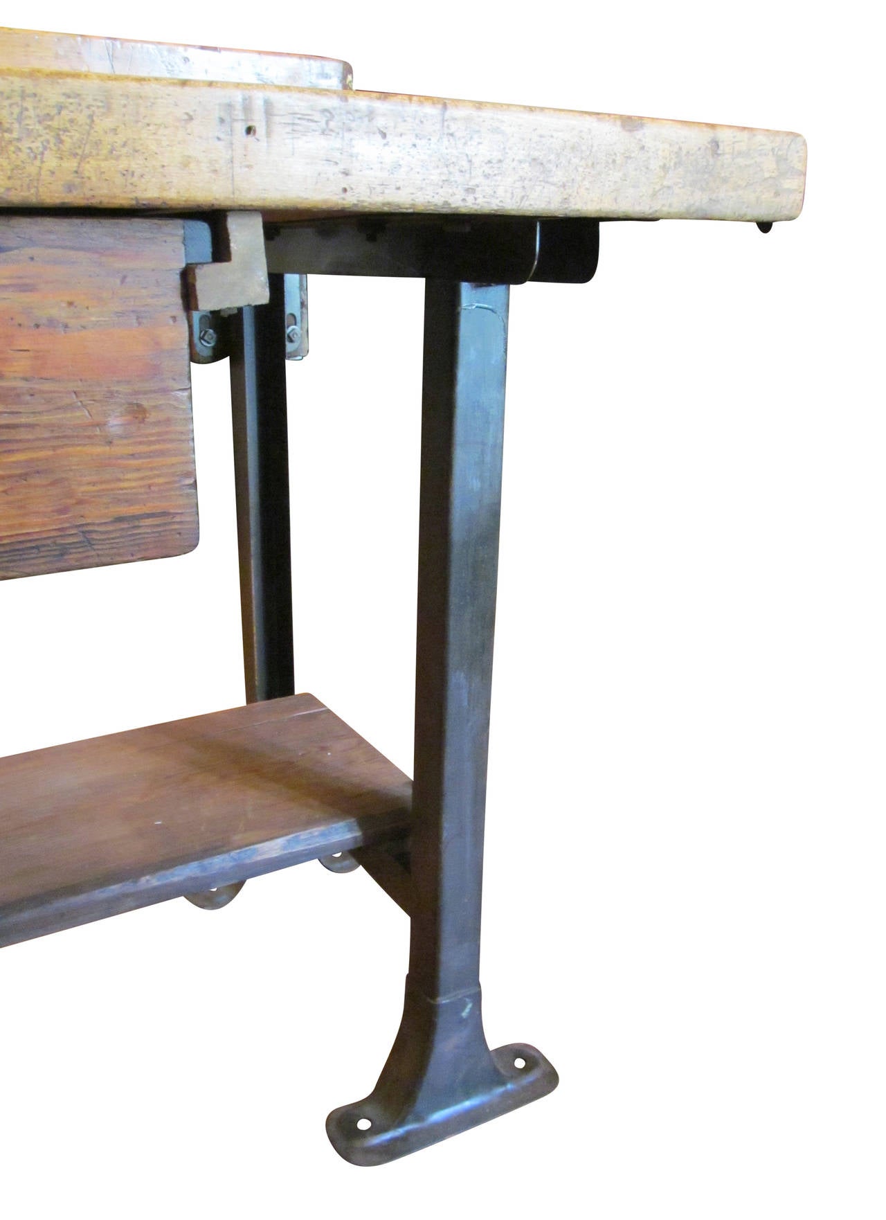 19th Century Late 1800s Industrial Work Bench with Original Hardware and Backsplash
