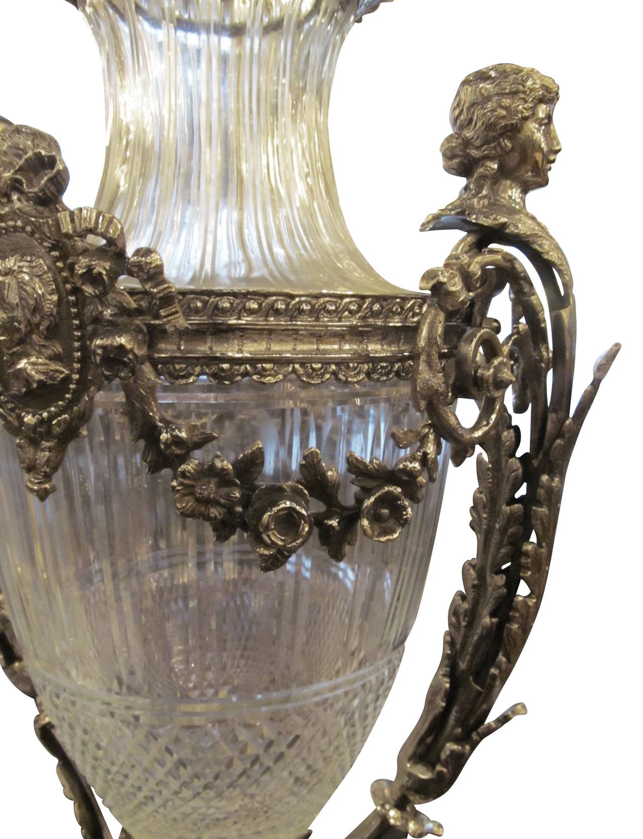 Replica Baccarat Crystal Vase with Nickel-Plated Bronze In Excellent Condition In New York, NY