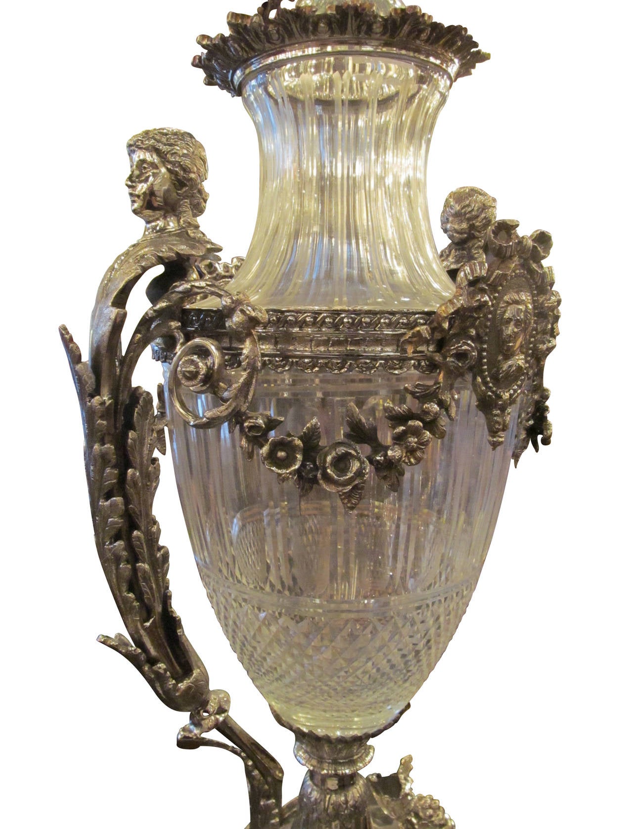 20th Century Replica Baccarat Crystal Vase with Nickel-Plated Bronze