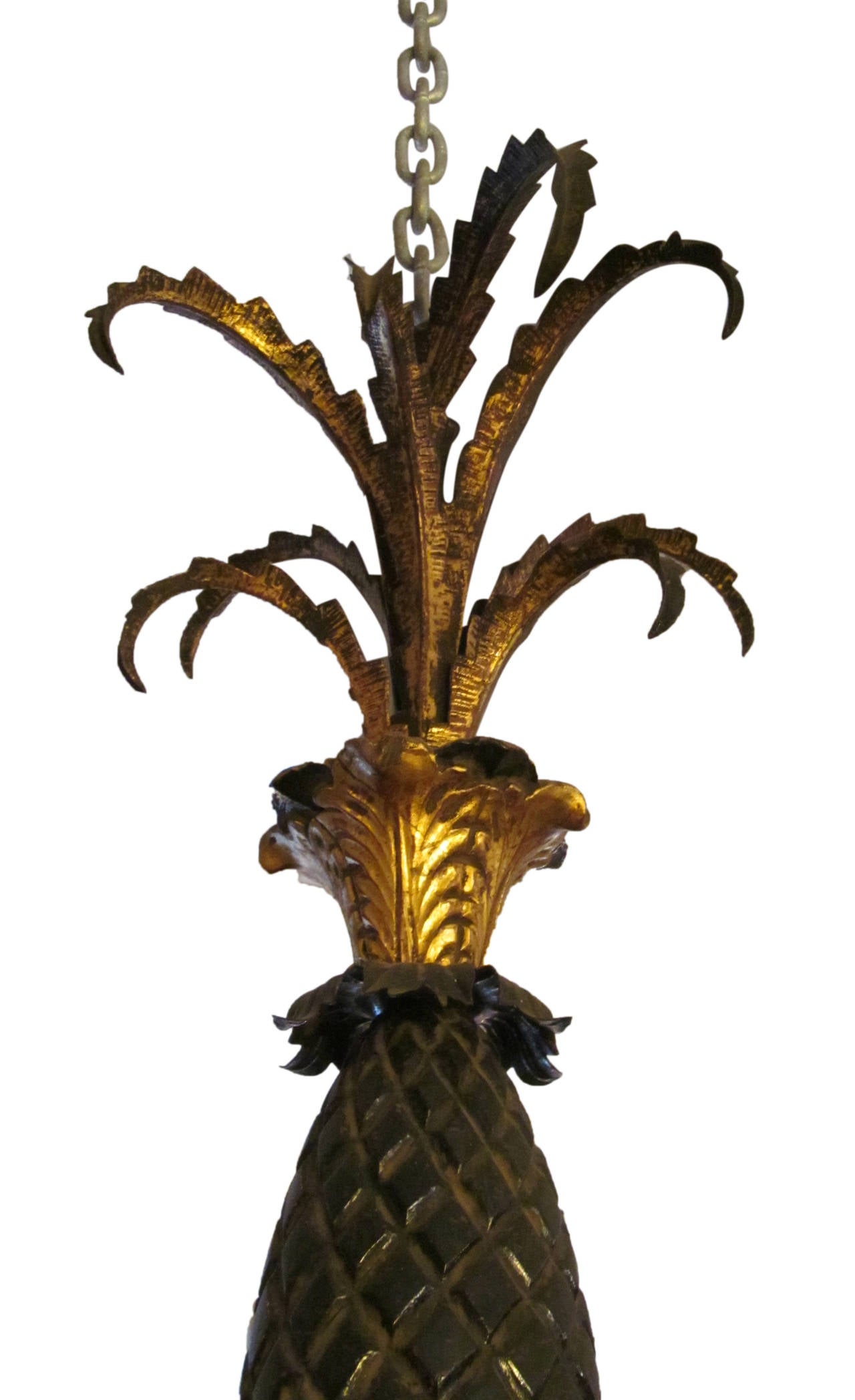 1930s black gold five-arm chandelier done in a French pineapple design. This item can be viewed at our 400 Gilligan St location in Scranton, PA.
