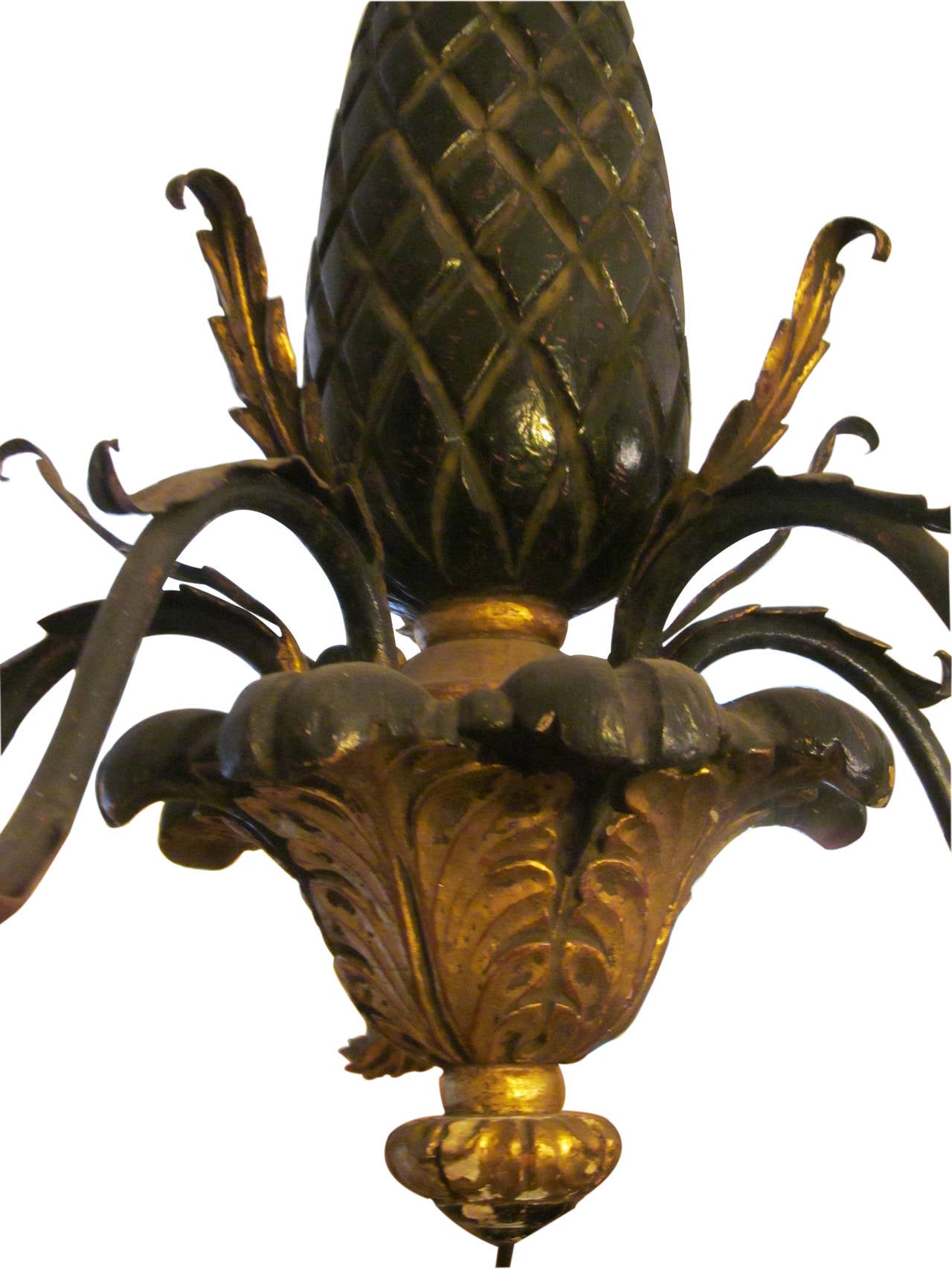 Mid-20th Century 1930s Black Gold Five-Arm Chandelier Done in a French Pineapple Design