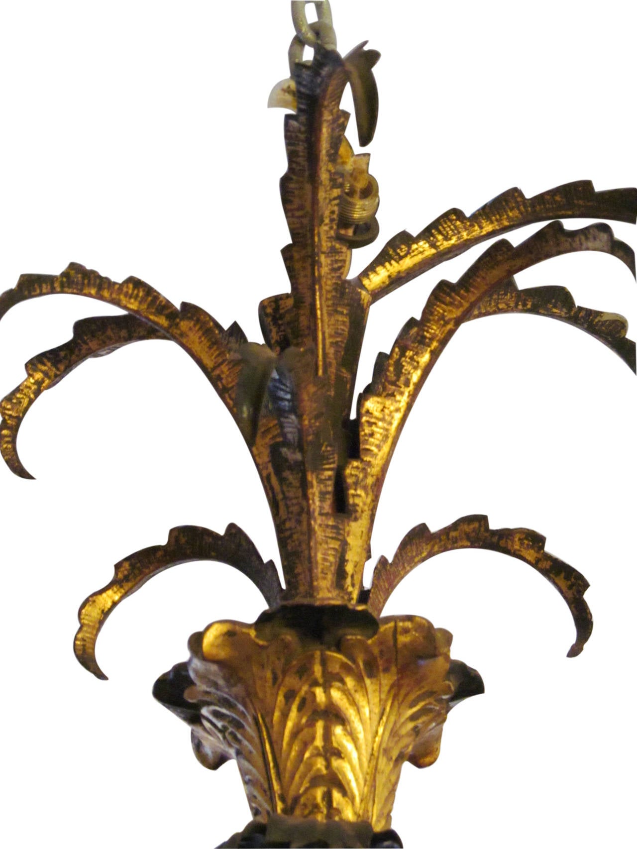1930s Black Gold Five-Arm Chandelier Done in a French Pineapple Design 2