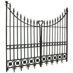 Pair of Wrought and Cast Iron Driveway Gates with French Arrow Finials