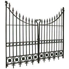 Pair of Wrought and Cast Iron Driveway Gates with French Arrow Finials