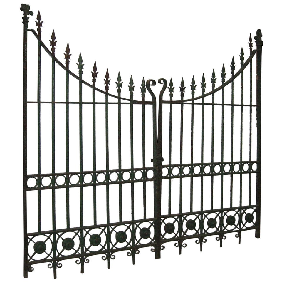 Pair of Wrought and Cast Iron Driveway Gates with French Arrow Finials