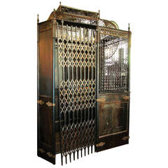 Vintage Otis Birdcage Elevator with Original Hardware, Finials and Scissor Doors