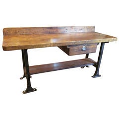 Used Late 1800s Industrial Work Bench with Original Hardware and Backsplash