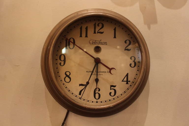 Telechron Stepback Gallery Clock made by Warren Telechron in Ashland, Mass.   In working condition. This item can be viewed at our 149 Madison Avenue, NYC location.