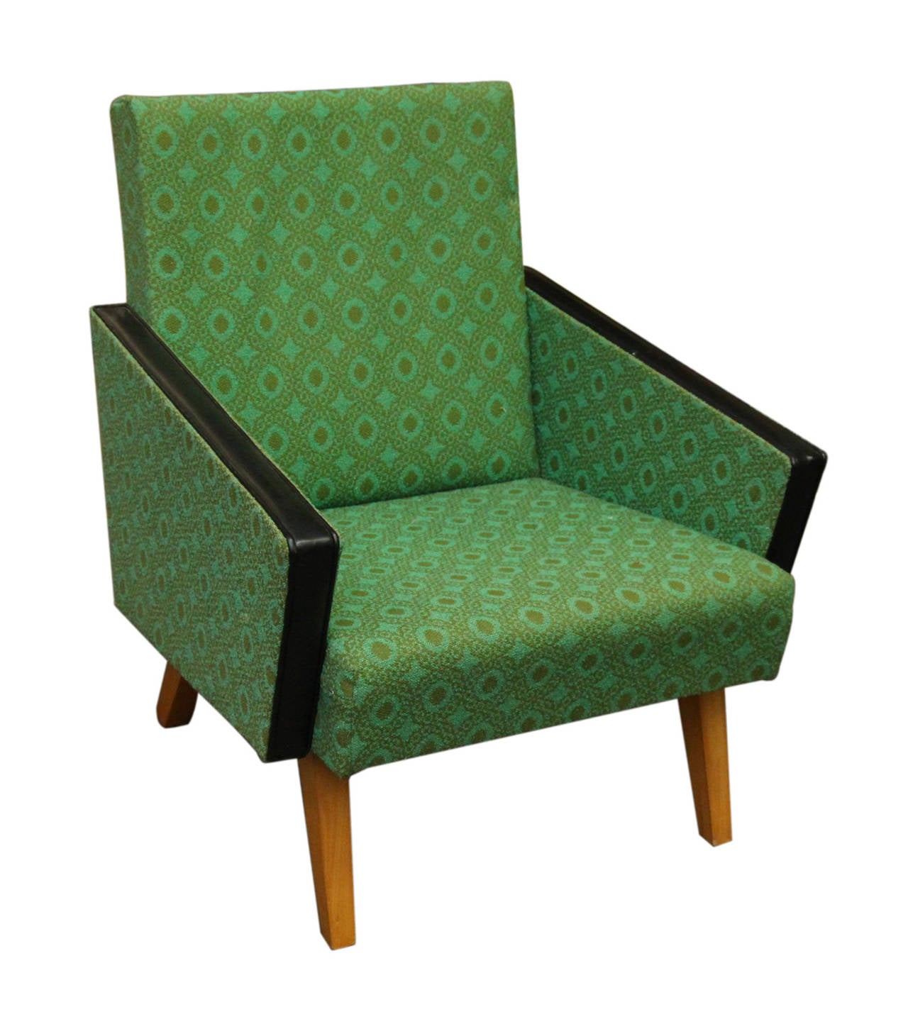 French 1950s Pair of Mid-Century Modern Green and Black Angular Armchairs from France