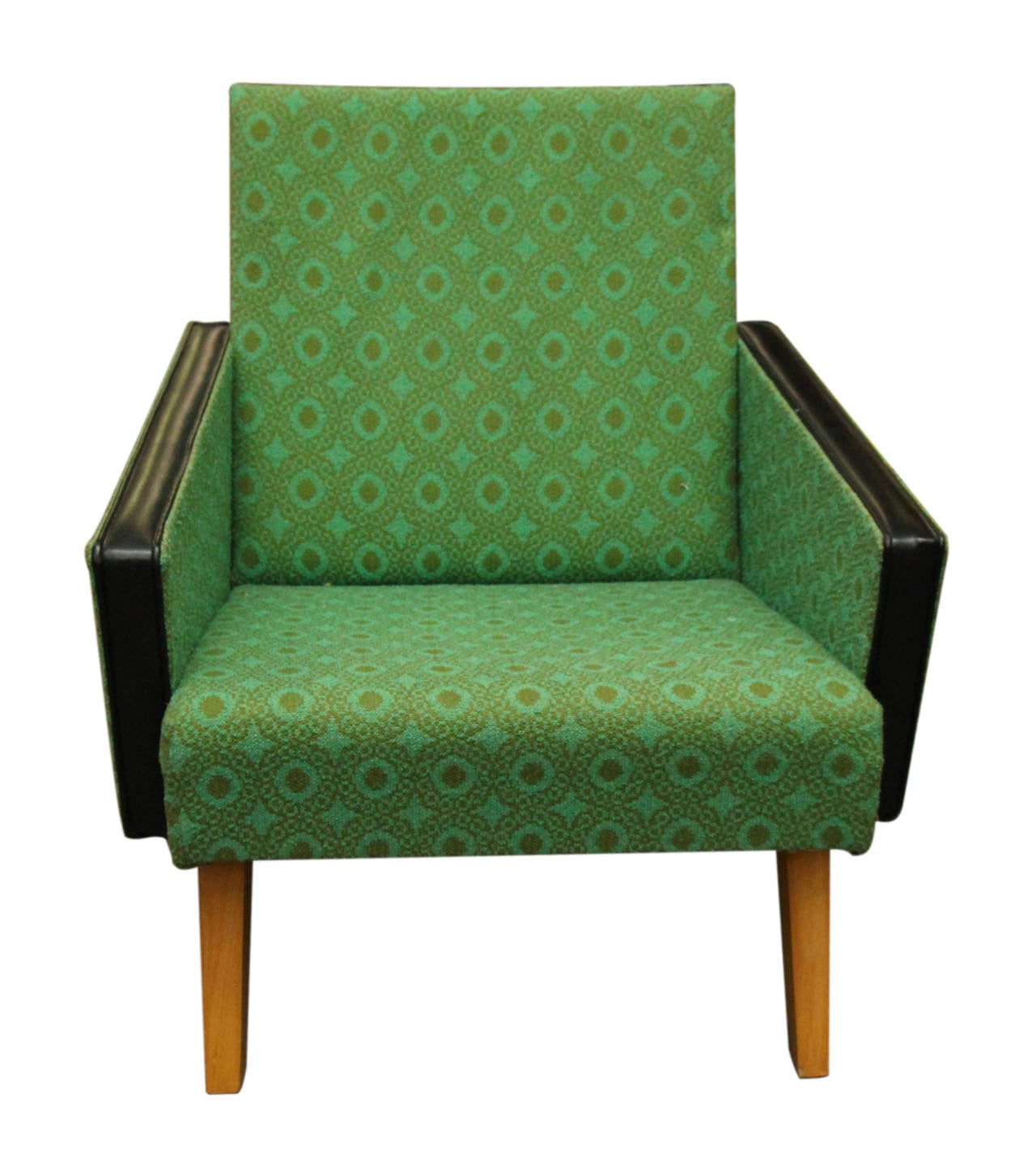 1950s Pair of Mid-Century Modern Green and Black Angular Armchairs from France In Excellent Condition In New York, NY