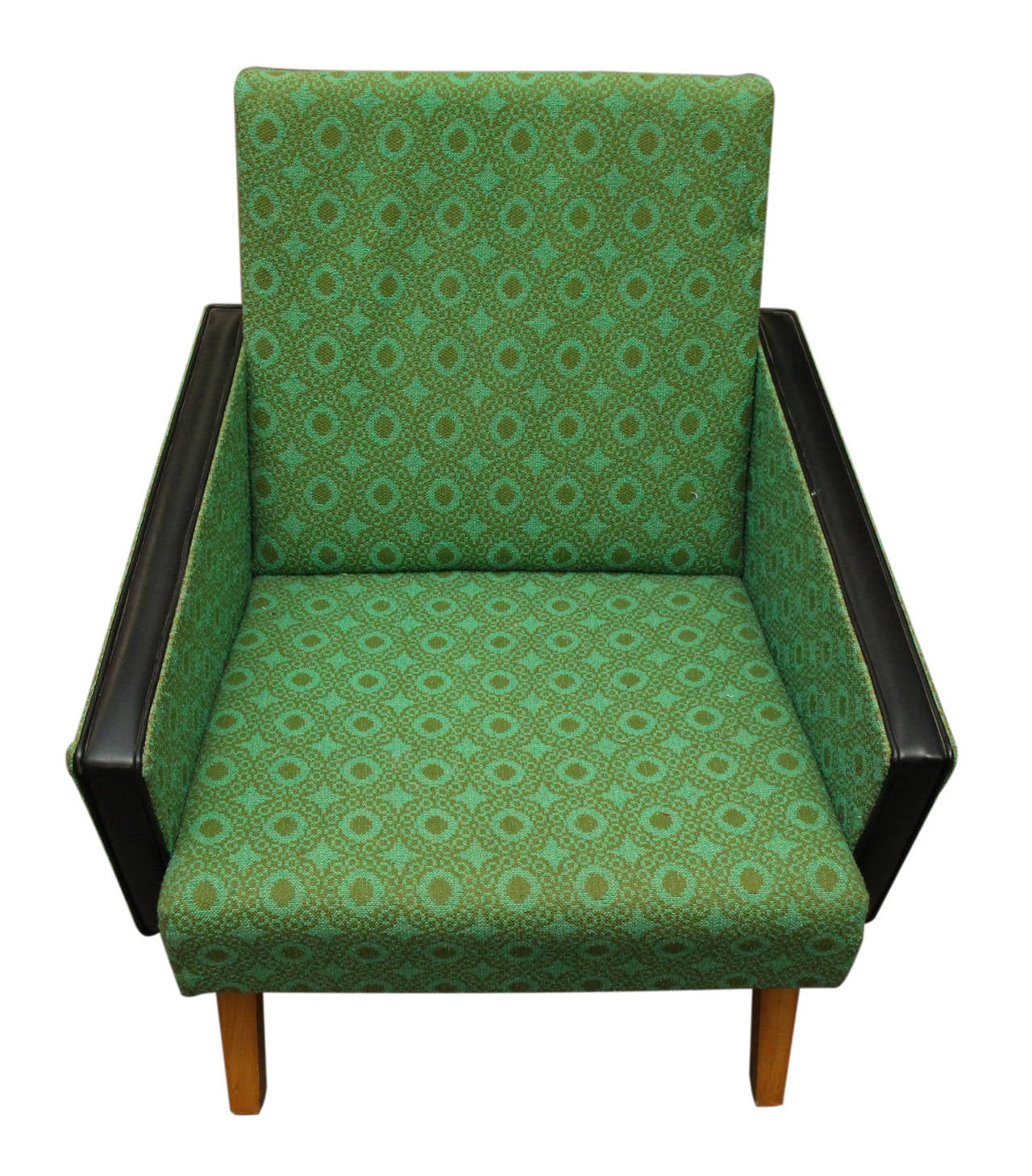 Mid-20th Century 1950s Pair of Mid-Century Modern Green and Black Angular Armchairs from France