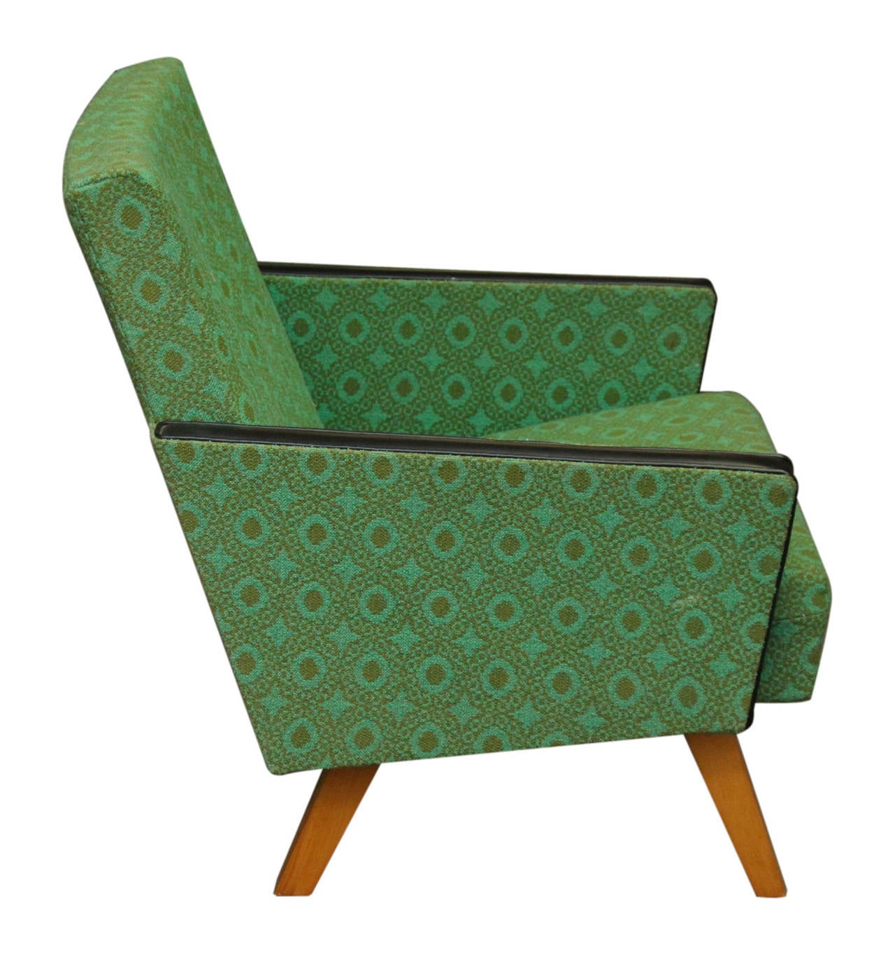 1950s Pair of Mid-Century Modern Green and Black Angular Armchairs from France 3