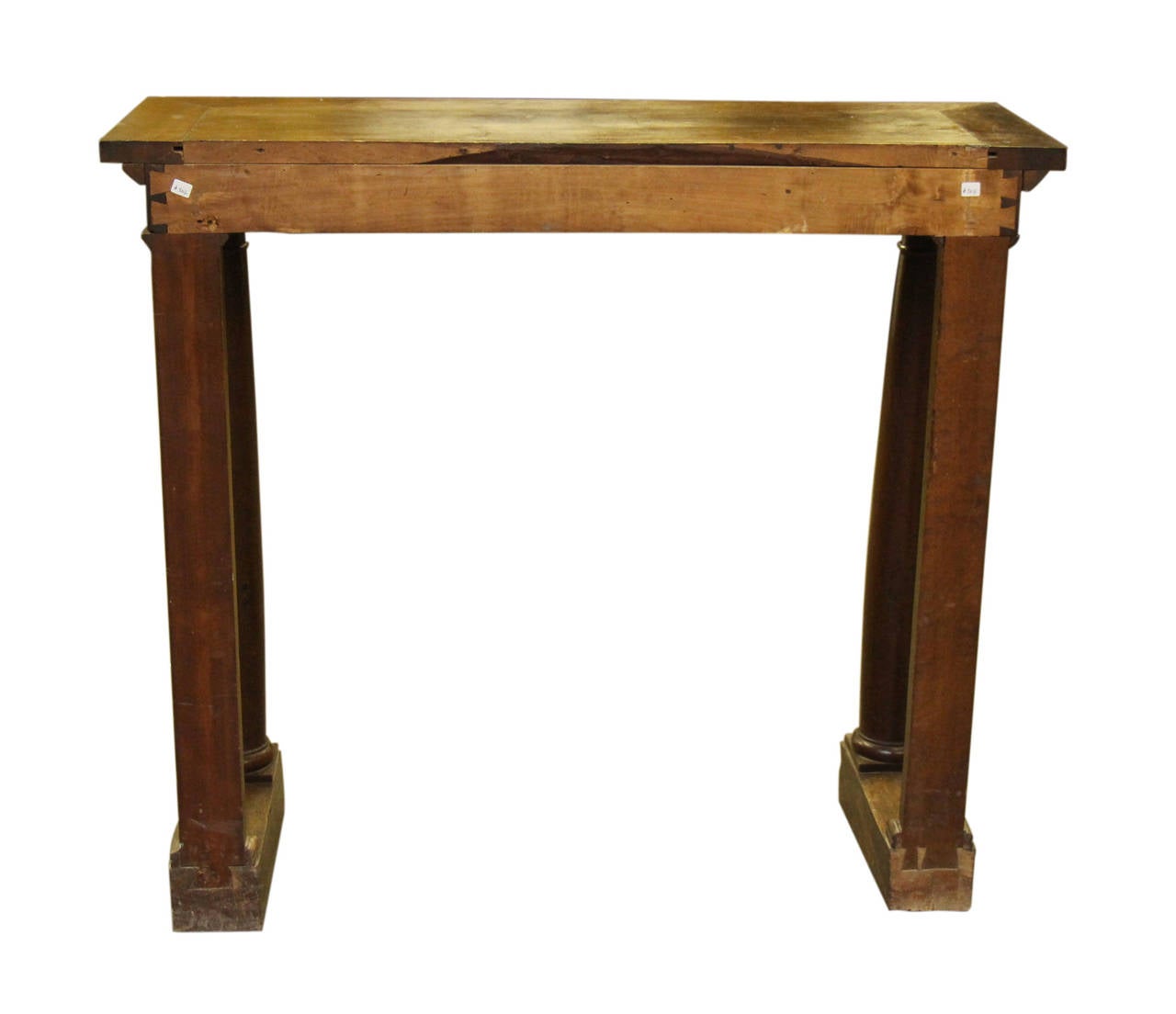 1920s French wood writing console with columns Meant to stand next to a wall with a comfortable writing height.
This item can be viewed at our 302 Bowery location in Manhattan.