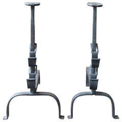 18th Century Wrought Iron Andirons, Firedogs
