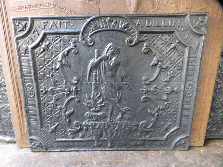 The Winter represented by an old man with a fire. Fireback was made at the Dillin Foundry in 1738
