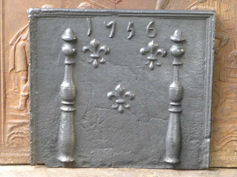 18th Century Pillars with Fleur de Lis Fireback, Dated 1756