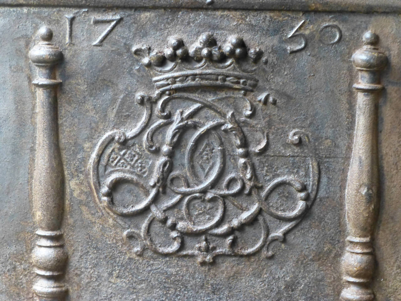 Louis XV 18th Century Monogram Fireback with the date 1730