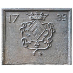 18th Century French Coat of Arms Fireback, 1733