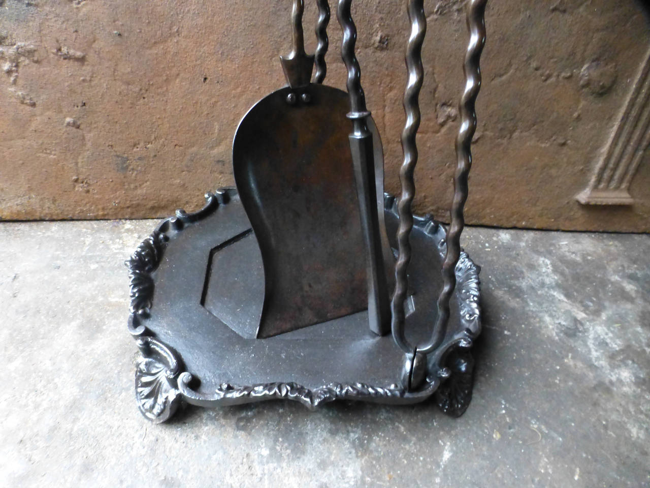 British 19th Century Fireplace Tool Set and Stand