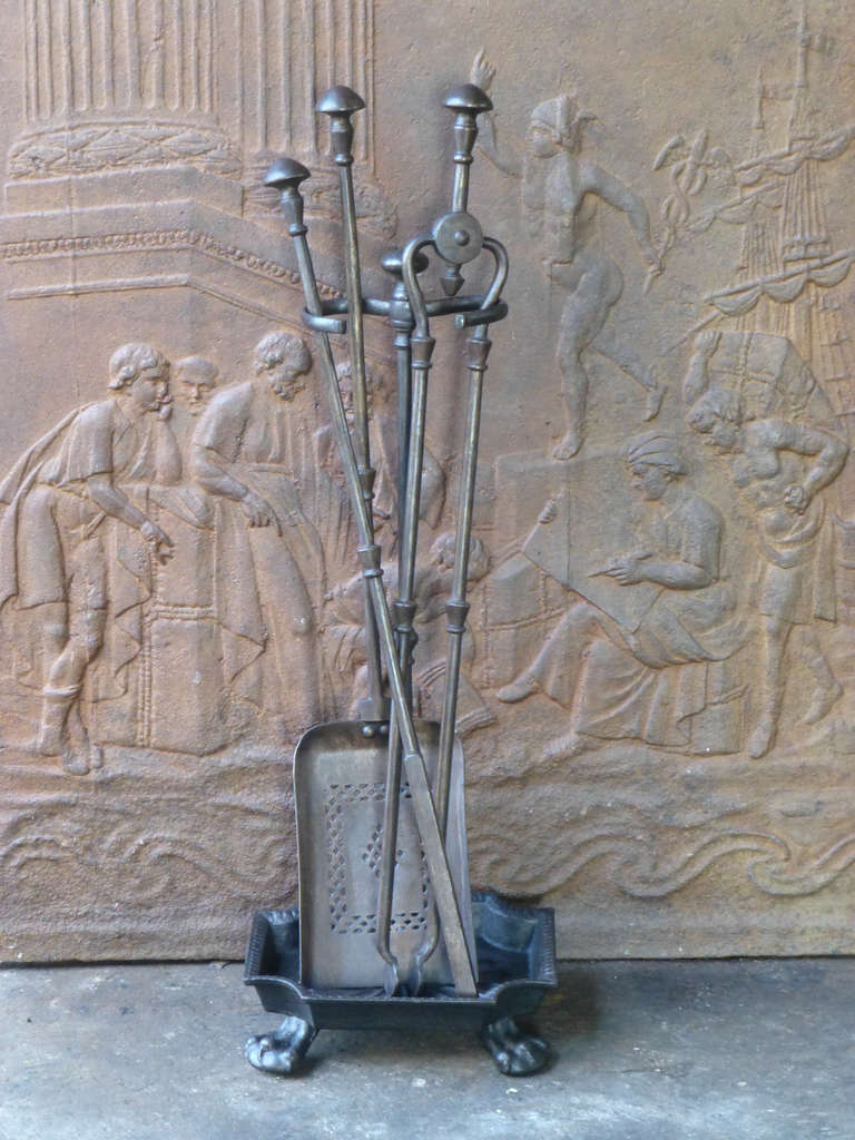 19th Century English Fire Tool Set Fire Irons Set with Stand at 1stDibs