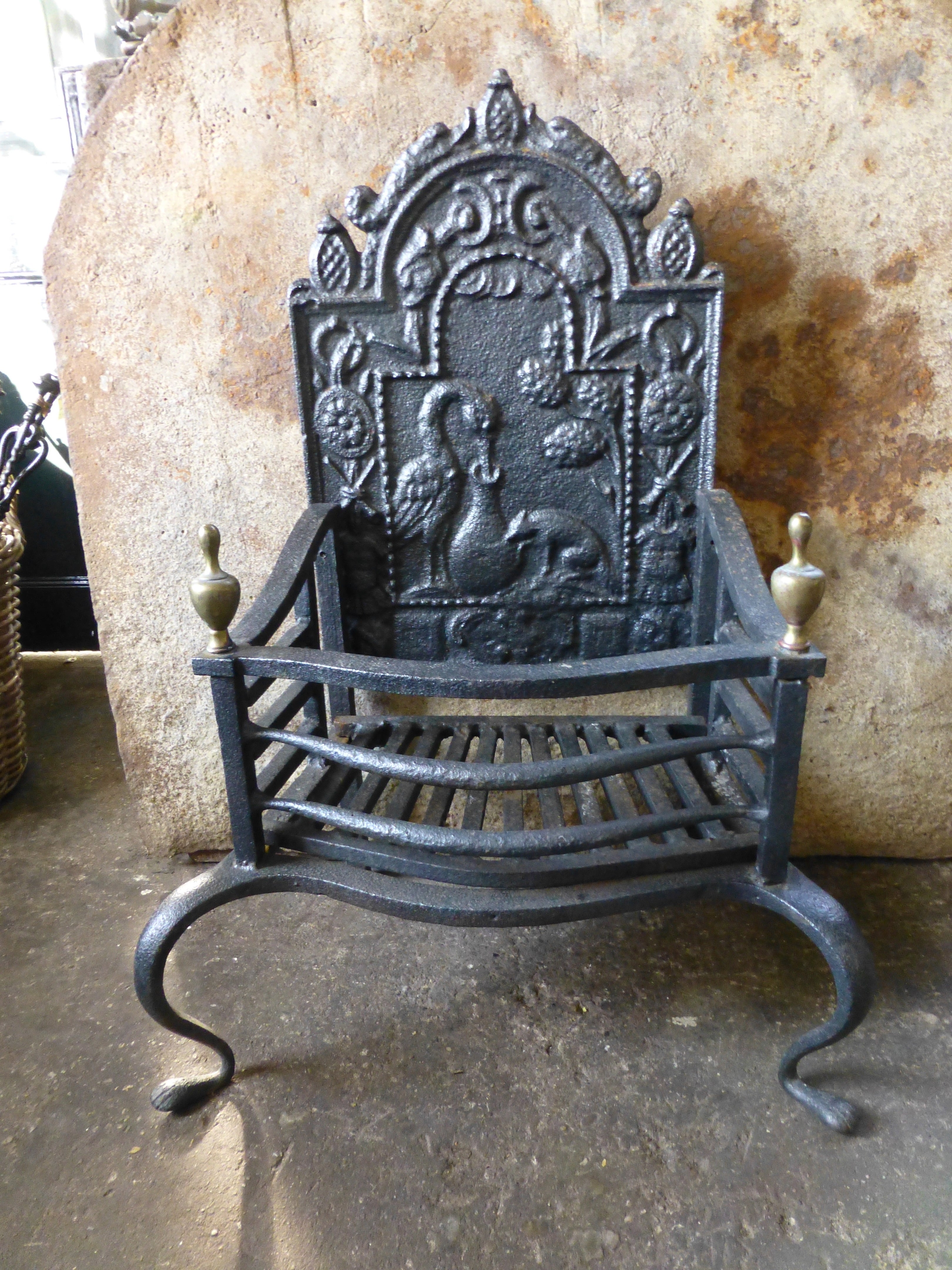 18th/19th c. Fire Grate with 17th c. Fireback