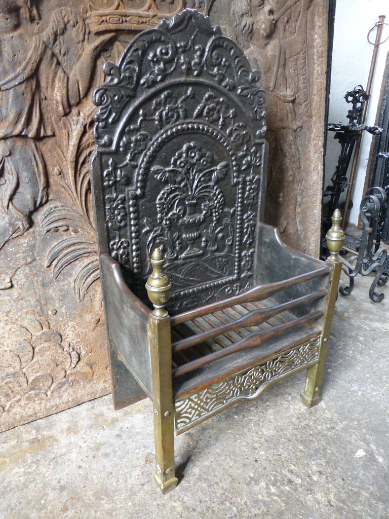 British 19th c. Fireplace Grate with 18th c. Fireback