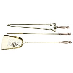 Set of English Polished Brass and Red Copper Fire Tools - Fireplace Tool Set