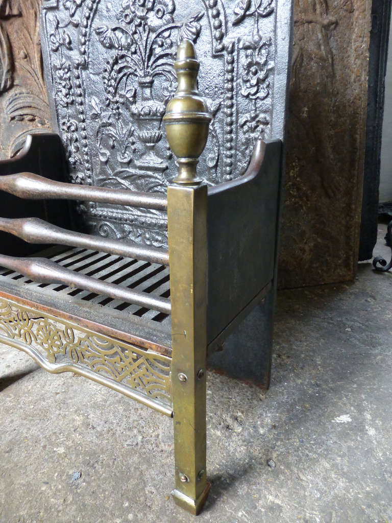 Brass 19th c. Fireplace Grate with 18th c. Fireback