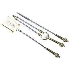 Antique Set of English Polished Brass and Steel Fire Tools