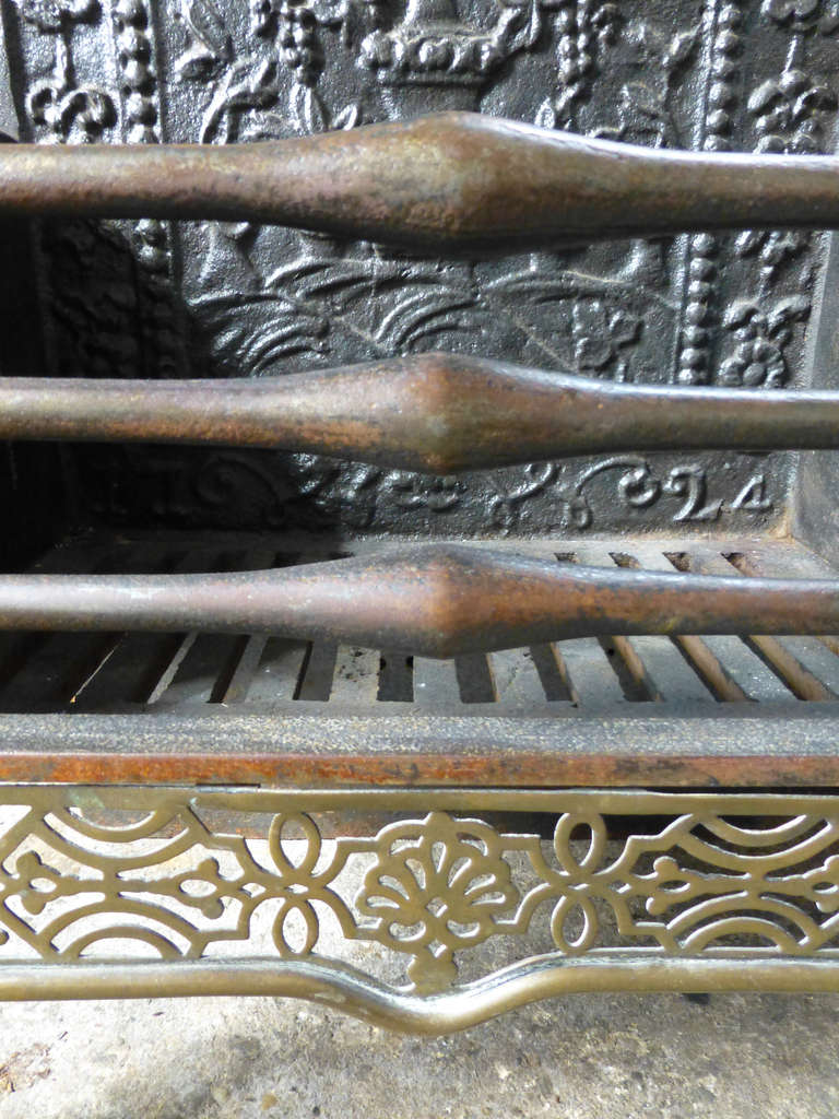 19th c. Fireplace Grate with 18th c. Fireback 3