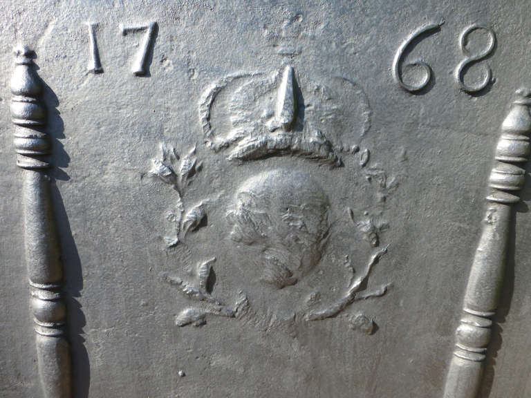 18th c. Pillars With Fleur De Lis Fireback, Dated 1768