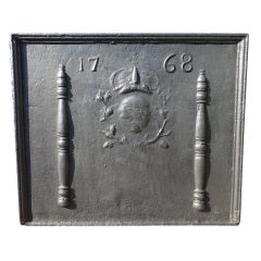 18th c. Pillars With Fleur De Lis Fireback, Dated 1768